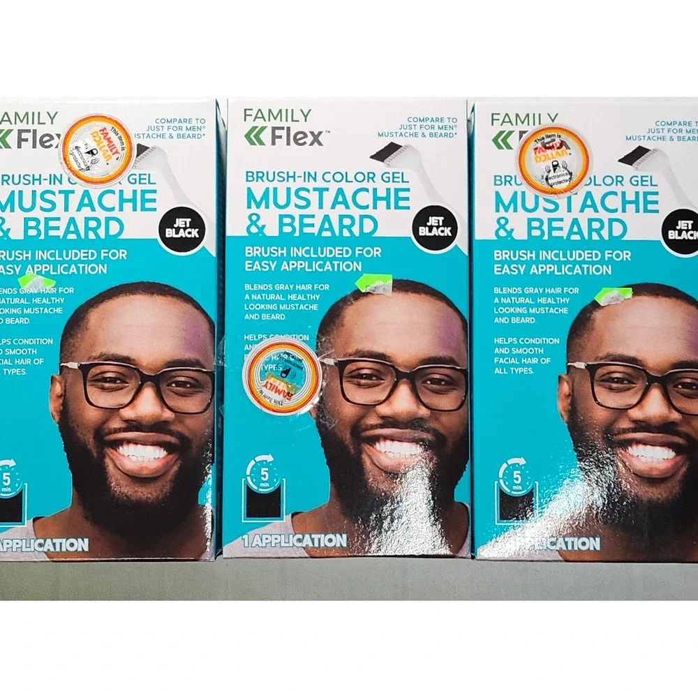 3 Pack Family Flex Mustache & Beard Brush-In Color Gel Jet Black 5‎ Min Fix